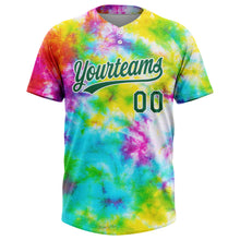 Load image into Gallery viewer, Custom Tie Dye Kelly Green-White 3D Rainbow Two-Button Unisex Softball Jersey