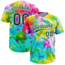 Load image into Gallery viewer, Custom Tie Dye Kelly Green-White 3D Rainbow Two-Button Unisex Softball Jersey
