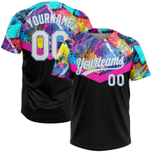 Load image into Gallery viewer, Custom Black White-Light Blue 3D Pattern Two-Button Unisex Softball Jersey