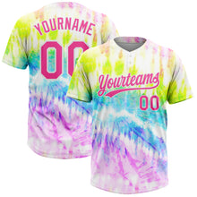 Load image into Gallery viewer, Custom Tie Dye Pink-Purple 3D Rainbow Two-Button Unisex Softball Jersey
