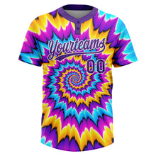 Load image into Gallery viewer, Custom Tie Dye Purple-White 3D Two-Button Unisex Softball Jersey