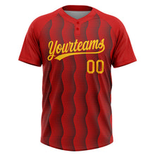 Load image into Gallery viewer, Custom Red Gold-Black 3D Pattern Two-Button Unisex Softball Jersey