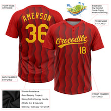 Load image into Gallery viewer, Custom Red Gold-Black 3D Pattern Two-Button Unisex Softball Jersey