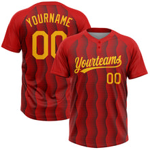 Load image into Gallery viewer, Custom Red Gold-Black 3D Pattern Two-Button Unisex Softball Jersey