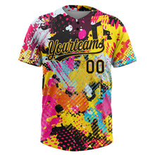 Load image into Gallery viewer, Custom Graffiti Pattern Black-Gold 3D Bright Psychedelic Two-Button Unisex Softball Jersey