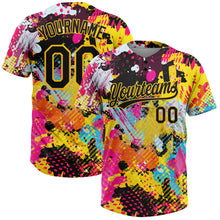 Load image into Gallery viewer, Custom Graffiti Pattern Black-Gold 3D Bright Psychedelic Two-Button Unisex Softball Jersey