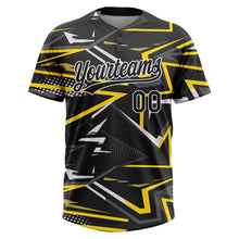 Load image into Gallery viewer, Custom Black Black-Gold 3D Pattern Two-Button Unisex Softball Jersey