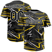 Load image into Gallery viewer, Custom Black Black-Gold 3D Pattern Two-Button Unisex Softball Jersey