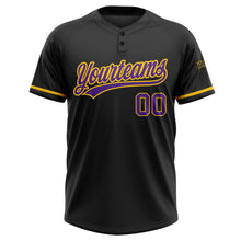 Load image into Gallery viewer, Custom Black Purple-Yellow Two-Button Unisex Softball Jersey