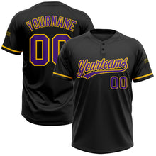 Load image into Gallery viewer, Custom Black Purple-Yellow Two-Button Unisex Softball Jersey