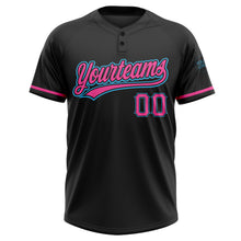 Load image into Gallery viewer, Custom Black Pink-Sky Blue Two-Button Unisex Softball Jersey