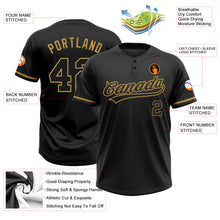 Load image into Gallery viewer, Custom Black Black-Old Gold Two-Button Unisex Softball Jersey