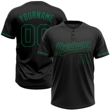 Load image into Gallery viewer, Custom Black Black-Kelly Green Two-Button Unisex Softball Jersey