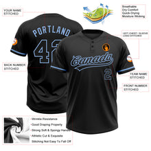 Load image into Gallery viewer, Custom Black Black-Light Blue Two-Button Unisex Softball Jersey