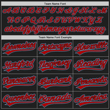 Load image into Gallery viewer, Custom Black Red-Light Blue Two-Button Unisex Softball Jersey