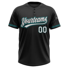 Load image into Gallery viewer, Custom Black White-Teal Two-Button Unisex Softball Jersey
