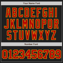 Load image into Gallery viewer, Custom Black Red-Gold Two-Button Unisex Softball Jersey