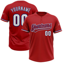 Load image into Gallery viewer, Custom Red White-Royal Two-Button Unisex Softball Jersey