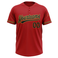Load image into Gallery viewer, Custom Red Black-Old Gold Two-Button Unisex Softball Jersey