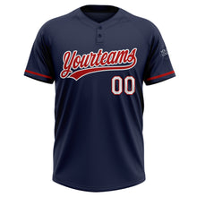 Load image into Gallery viewer, Custom Navy Red-White Two-Button Unisex Softball Jersey