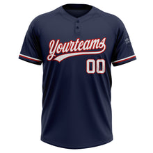 Load image into Gallery viewer, Custom Navy White-Red Two-Button Unisex Softball Jersey
