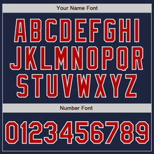 Load image into Gallery viewer, Custom Navy Red-White Two-Button Unisex Softball Jersey