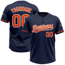 Load image into Gallery viewer, Custom Navy Orange-White Two-Button Unisex Softball Jersey