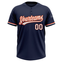 Load image into Gallery viewer, Custom Navy White-Orange Two-Button Unisex Softball Jersey
