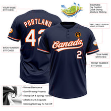 Load image into Gallery viewer, Custom Navy White-Orange Two-Button Unisex Softball Jersey