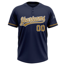 Load image into Gallery viewer, Custom Navy Old Gold-White Two-Button Unisex Softball Jersey