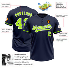 Load image into Gallery viewer, Custom Navy Neon Green-White Two-Button Unisex Softball Jersey
