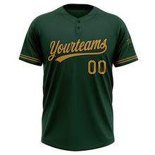 Load image into Gallery viewer, Custom Green Old Gold-Black Two-Button Unisex Softball Jersey