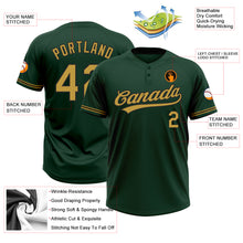 Load image into Gallery viewer, Custom Green Old Gold-Black Two-Button Unisex Softball Jersey