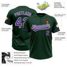 Load image into Gallery viewer, Custom Green Purple-White Two-Button Unisex Softball Jersey