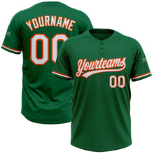 Load image into Gallery viewer, Custom Kelly Green White-Orange Two-Button Unisex Softball Jersey