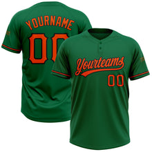Load image into Gallery viewer, Custom Kelly Green Orange-Black Two-Button Unisex Softball Jersey