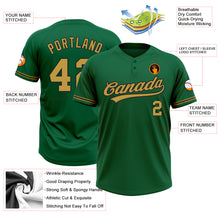 Load image into Gallery viewer, Custom Kelly Green Old Gold-Black Two-Button Unisex Softball Jersey