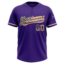 Load image into Gallery viewer, Custom Purple Vintage USA Flag-City Cream Two-Button Unisex Softball Jersey
