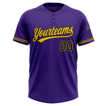 Load image into Gallery viewer, Custom Purple Black-Yellow Two-Button Unisex Softball Jersey