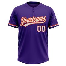 Load image into Gallery viewer, Custom Purple White-Orange Two-Button Unisex Softball Jersey