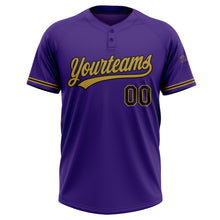 Load image into Gallery viewer, Custom Purple Black-Old Gold Two-Button Unisex Softball Jersey