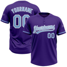 Load image into Gallery viewer, Custom Purple Light Blue-White Two-Button Unisex Softball Jersey
