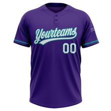 Load image into Gallery viewer, Custom Purple White-Teal Two-Button Unisex Softball Jersey
