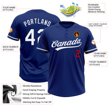 Load image into Gallery viewer, Custom Royal White-Red Two-Button Unisex Softball Jersey