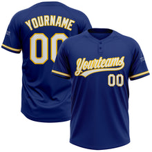 Load image into Gallery viewer, Custom Royal White-Yellow Two-Button Unisex Softball Jersey