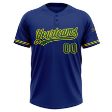 Load image into Gallery viewer, Custom Royal Kelly Green-Yellow Two-Button Unisex Softball Jersey