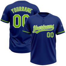 Load image into Gallery viewer, Custom Royal Neon Green-White Two-Button Unisex Softball Jersey