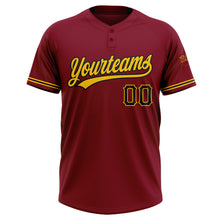 Load image into Gallery viewer, Custom Crimson Black-Yellow Two-Button Unisex Softball Jersey