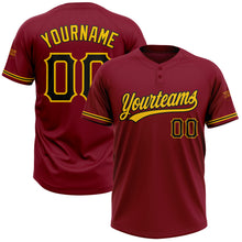 Load image into Gallery viewer, Custom Crimson Black-Yellow Two-Button Unisex Softball Jersey