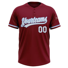 Load image into Gallery viewer, Custom Crimson White-Light Blue Two-Button Unisex Softball Jersey